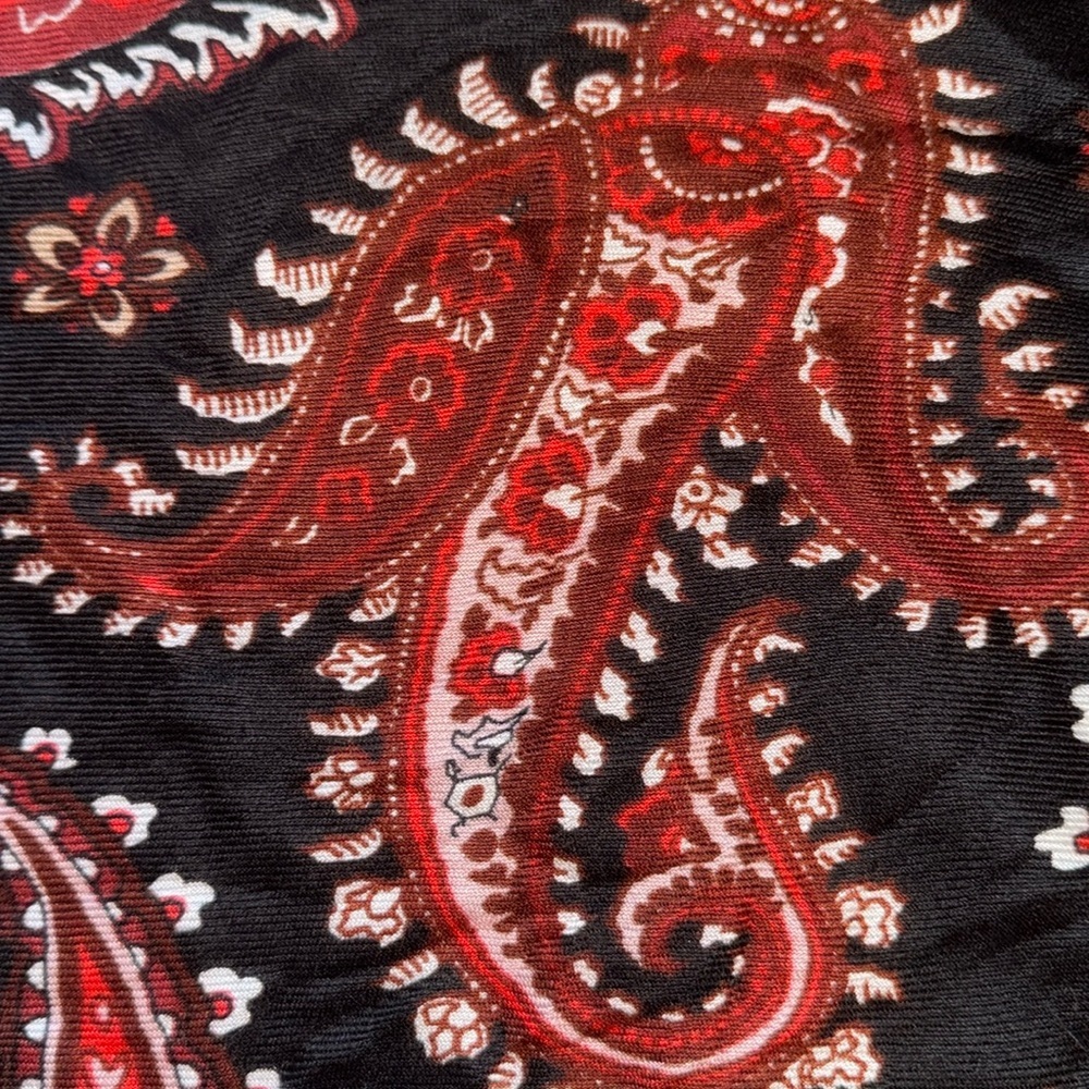 Neck scarf shawl wrap black red maroon white paisley with black braided tassels​ - Picture 9 of 9